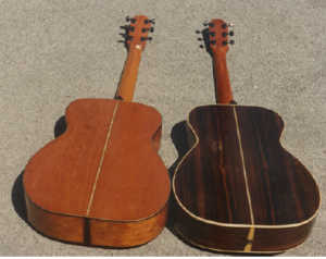 Dolak OM guitars, 1990; Mahogany (left); Indian Rosewood (rt.)