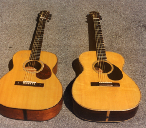 Dolak OM guitars, 1990; Spruce/mahogany (left); spruce/Indian Rosewood (rt.)